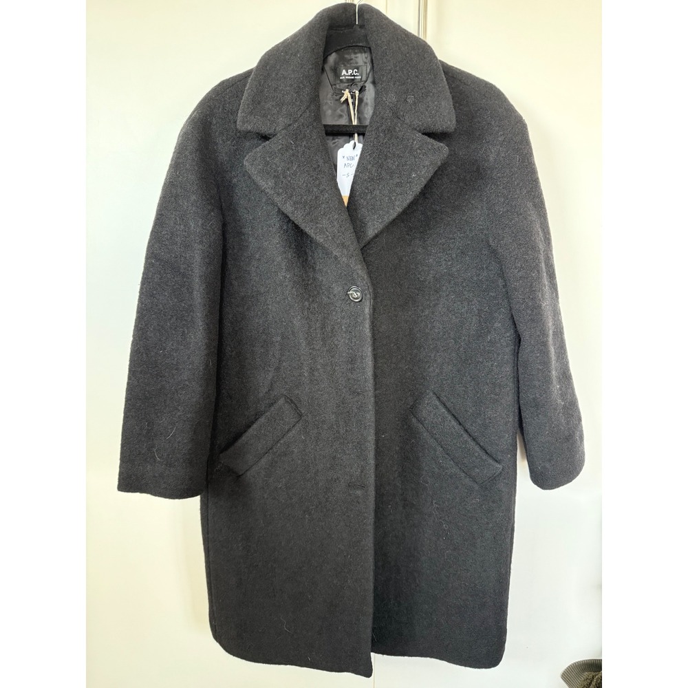 APC Manteau Ninon Noir Black Wool Blend Coat WVBCA-F01510 Size 36 NEW